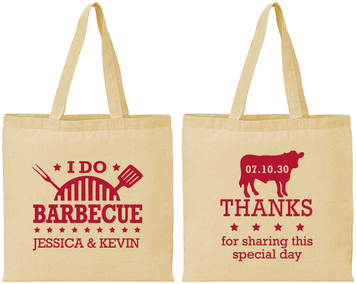 Personalized Wedding Cotton Tote Bags - I Do Barbecue Bbq | 468