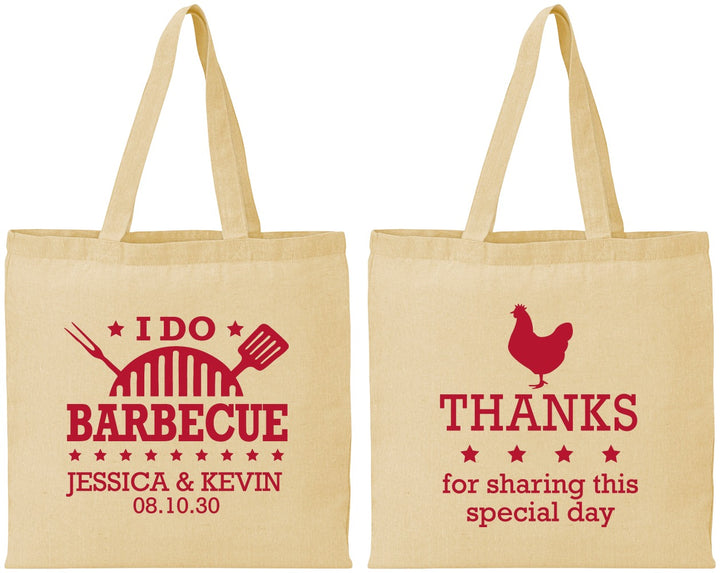 Personalized Wedding Cotton Tote Bags - I Do Barbecue Bbq | 469