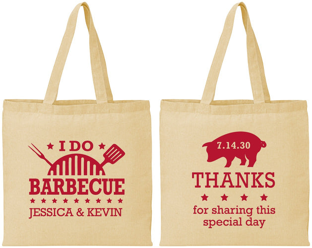 Personalized Wedding Cotton Tote Bags - I Do Barbecue Bbq | 470