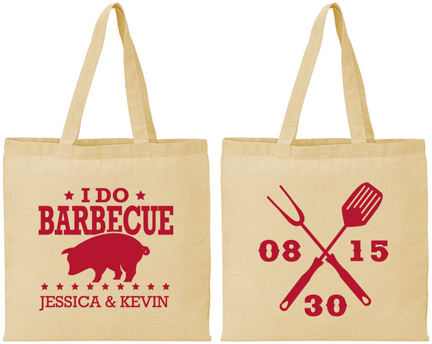 Personalized Wedding Cotton Tote Bags - I Do Barbecue Bbq | 473