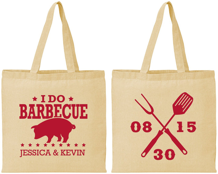 Personalized Wedding Cotton Tote Bags - I Do Barbecue Bbq | 473