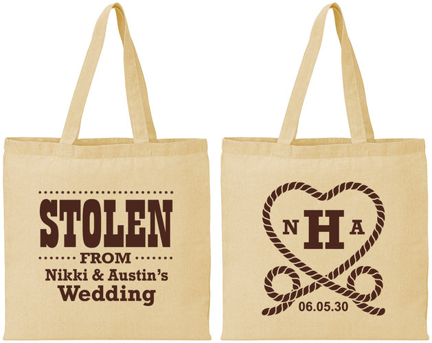 Personalized Wedding Cotton Tote Bags - Stolen Monogram | 474