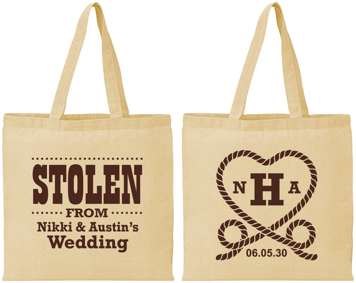 Personalized Wedding Cotton Tote Bags - Stolen Monogram | 474
