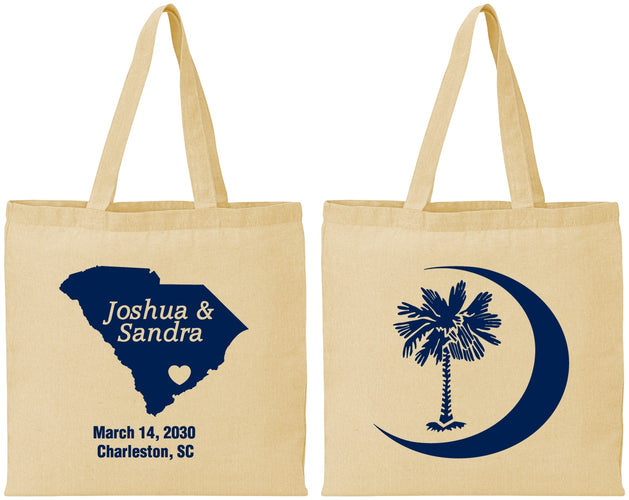 Personalized Wedding Cotton Tote Bags - Palmetto Tree | 475