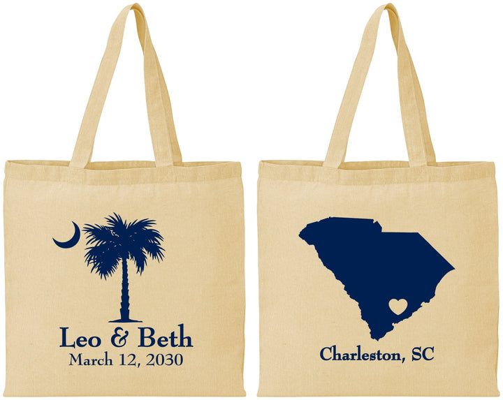 Personalized Wedding Cotton Tote Bags - Palmetto Tree | 476