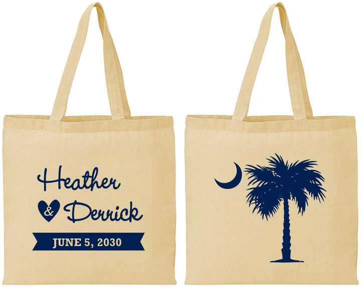 Personalized Wedding Cotton Tote Bags - Palmetto Tree | 477