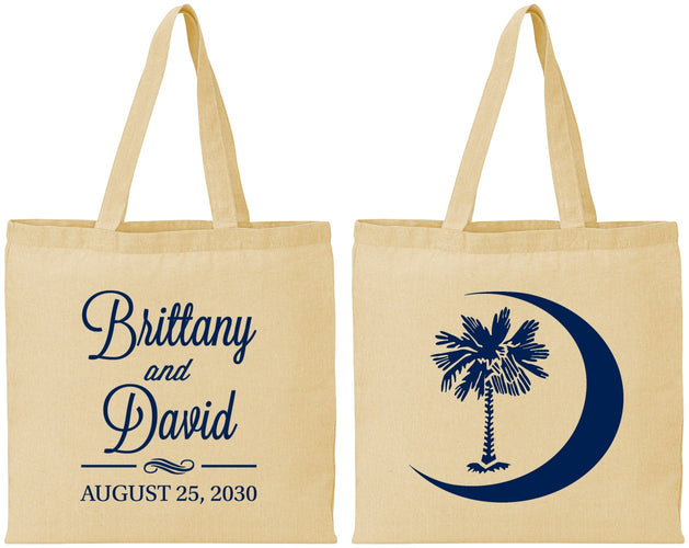 Personalized Wedding Cotton Tote Bags - Palmetto Tree | 478