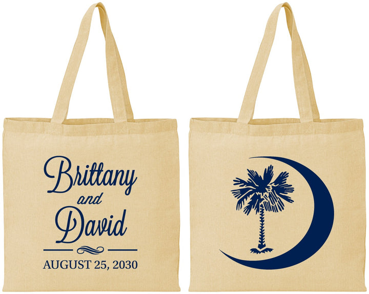 Personalized Wedding Cotton Tote Bags - Palmetto Tree | 478