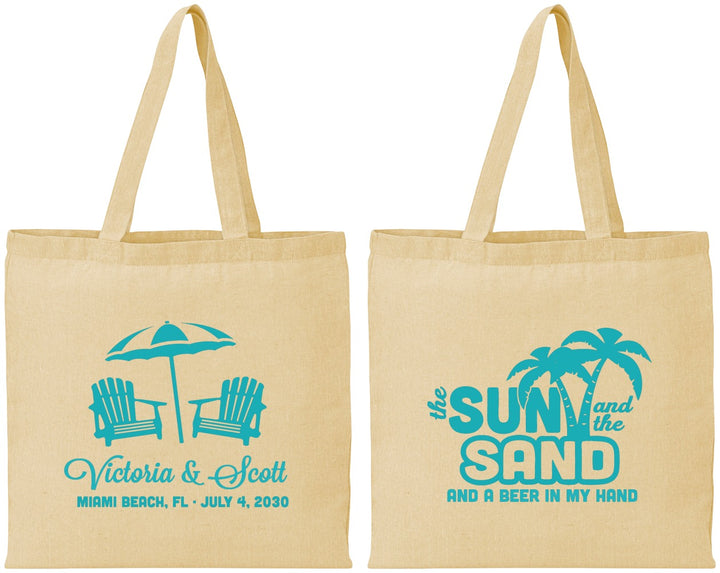 Personalized Wedding Cotton Tote Bags - Sun Sand Drink In My Hand | 479