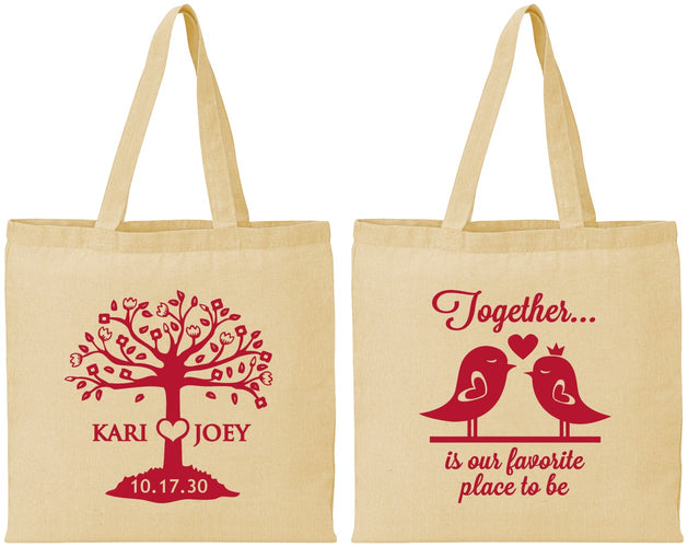 Personalized Wedding Cotton Tote Bags - Love Birds | 481