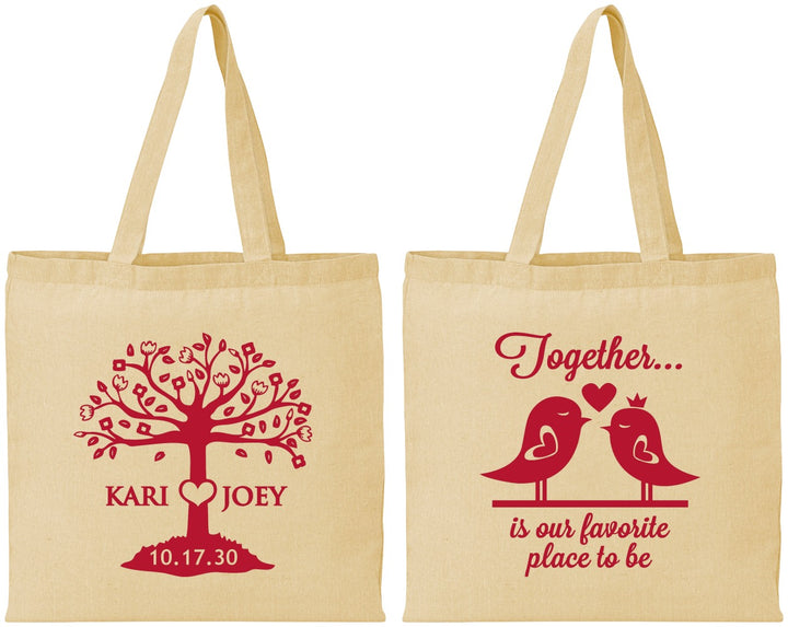 Personalized Wedding Cotton Tote Bags - Love Birds | 481