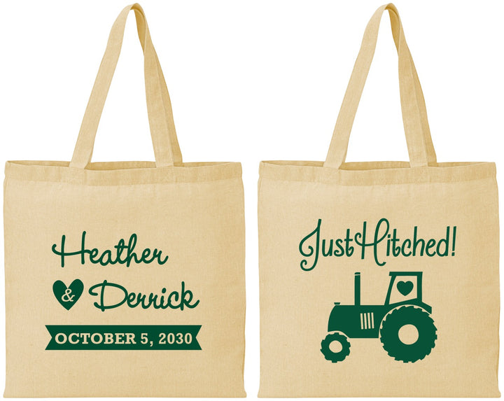 Personalized Wedding Cotton Tote Bags - Just Hitched Tractor | 482