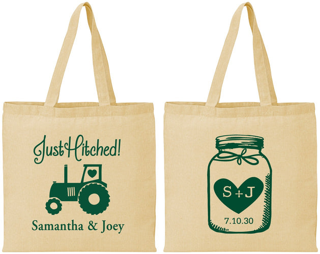 Personalized Wedding Cotton Tote Bags - Just Hitched Mason Jar | 483
