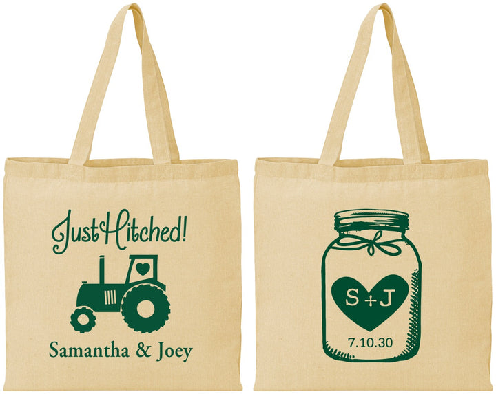 Personalized Wedding Cotton Tote Bags - Just Hitched Mason Jar | 483