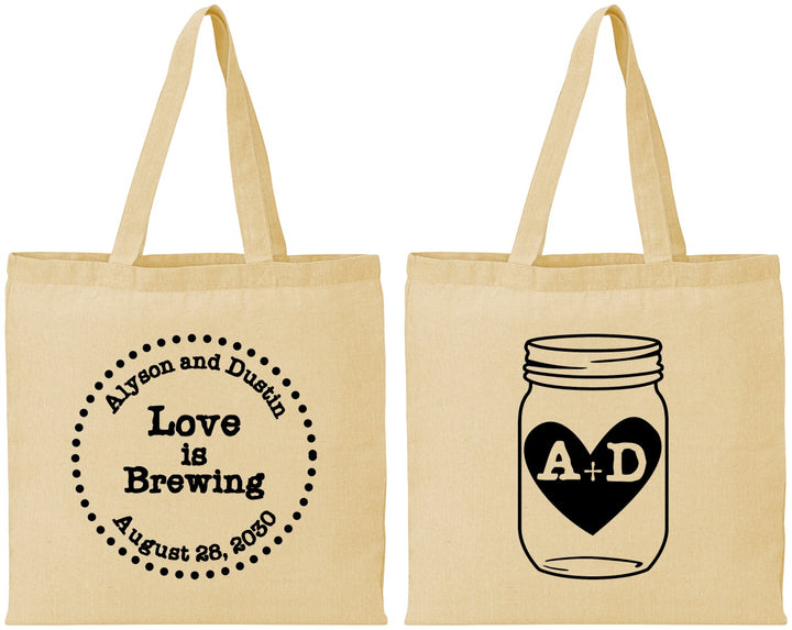Personalized Wedding Cotton Tote Bags - Love Is Brewing | 486