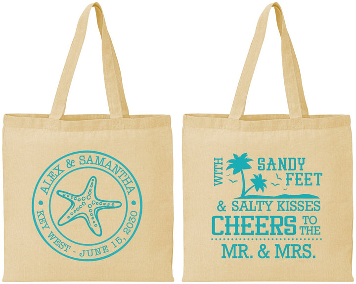 Personalized Wedding Cotton Tote Bags - Sandy Feet Salty Kisses | 488