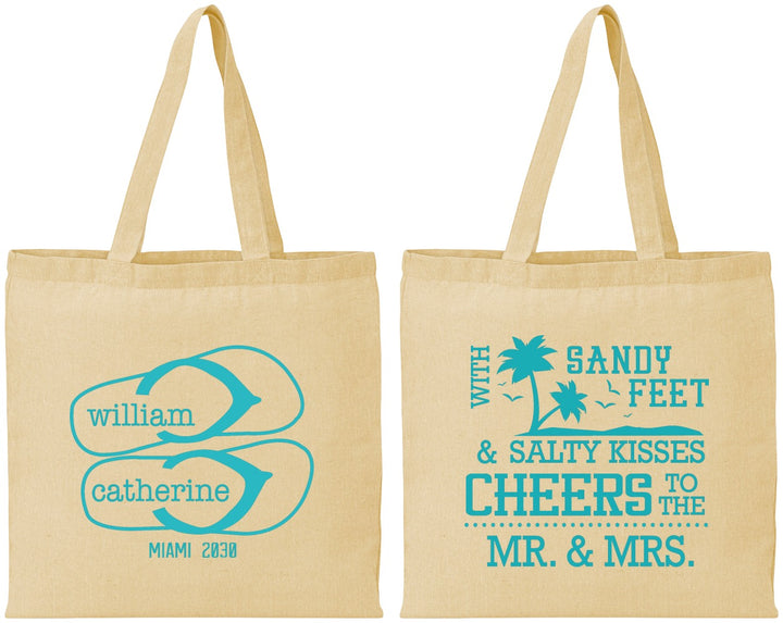 Personalized Wedding Cotton Tote Bags - Sandy Feet Salty Kisses | 490