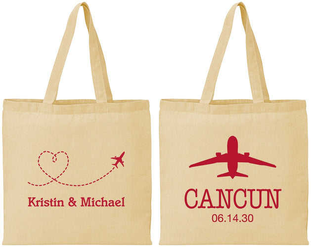 Personalized Wedding Cotton Tote Bags - Destination | 492