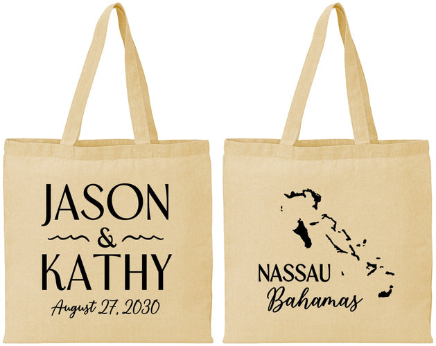 Personalized Wedding Cotton Tote Bags - Bahamas | 506