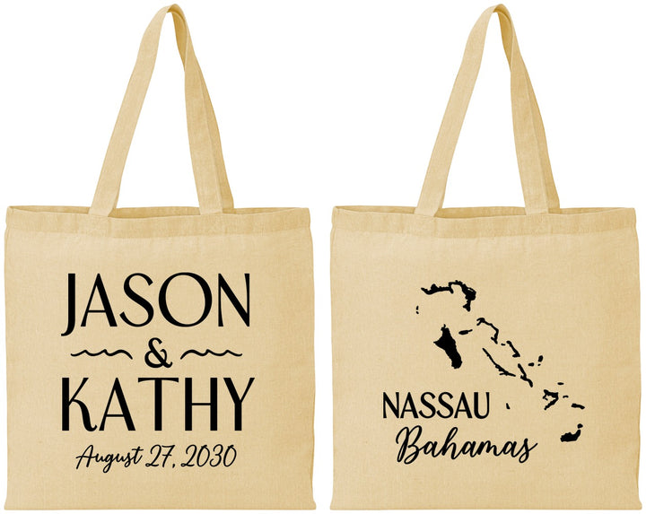 Personalized Wedding Cotton Tote Bags - Bahamas | 506