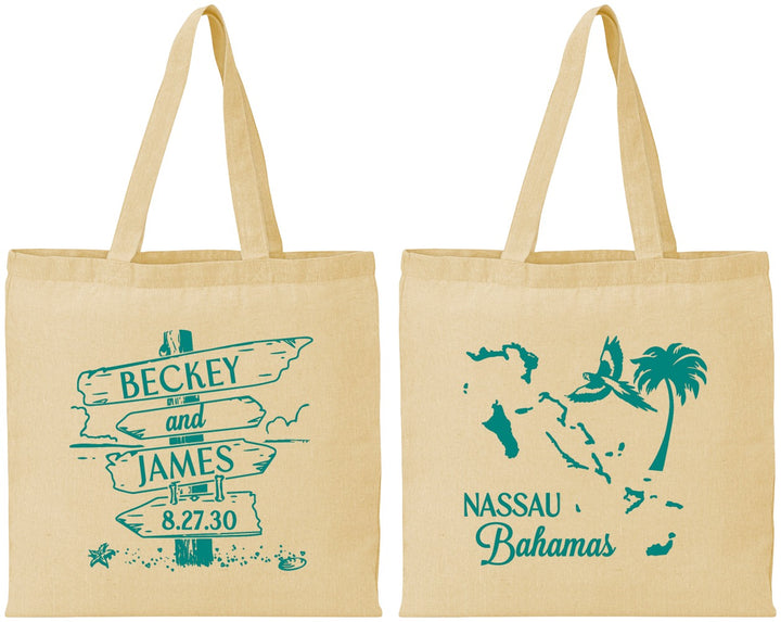 Personalized Wedding Cotton Tote Bags - Bahamas | 507
