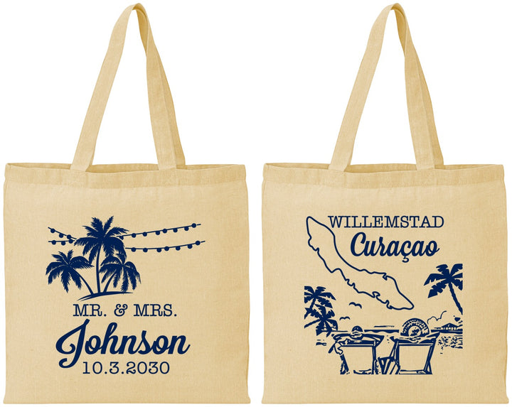 Personalized Wedding Cotton Tote Bags - Curacao | 521