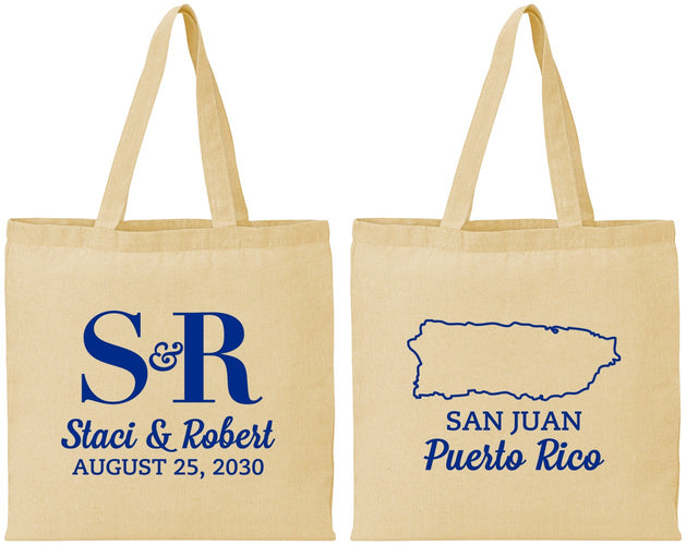 Personalized Wedding Cotton Tote Bags - Puerto Rico | 538