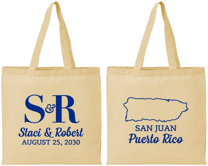 Personalized Wedding Cotton Tote Bags - Puerto Rico | 538