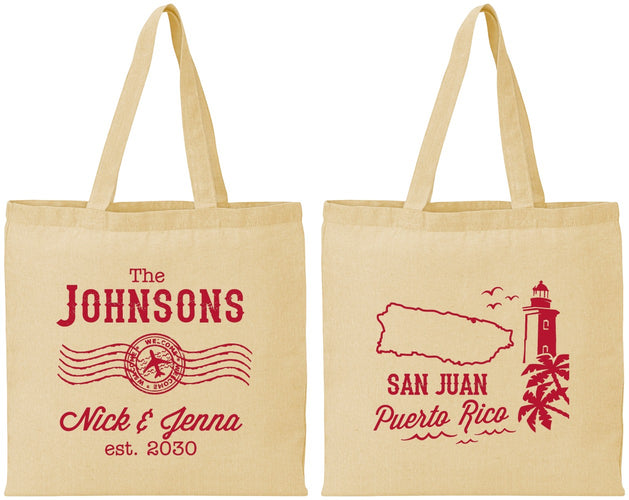 Personalized Wedding Cotton Tote Bags - Puerto Rico | 539