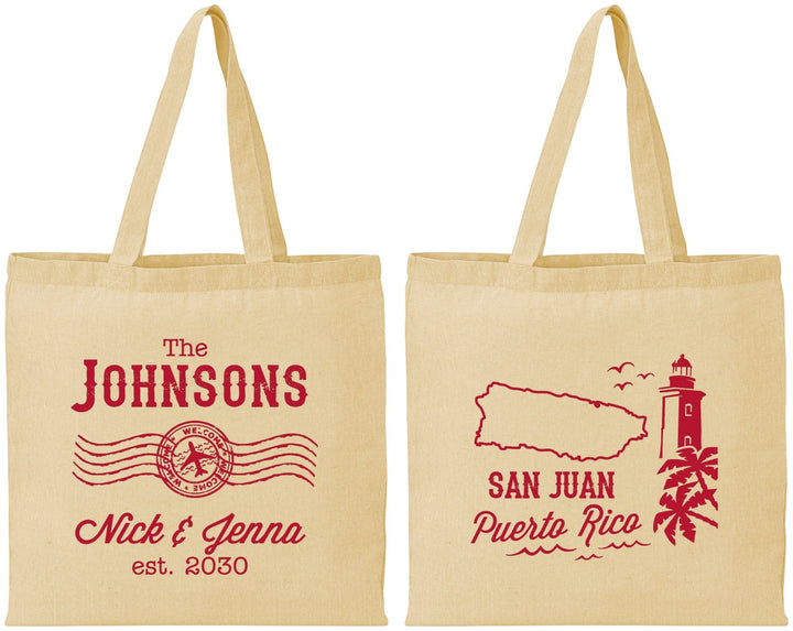 Personalized Wedding Cotton Tote Bags - Puerto Rico | 539