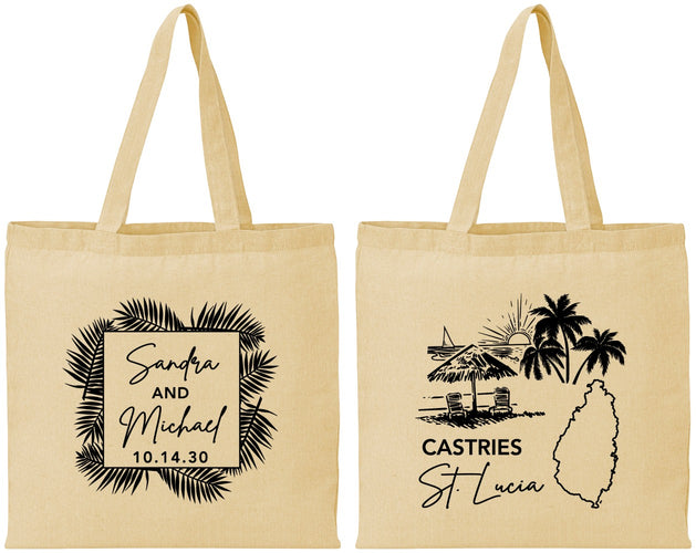 Personalized Wedding Cotton Tote Bags - St Lucia | 541