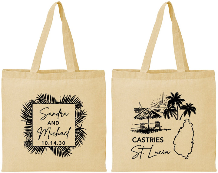 Personalized Wedding Cotton Tote Bags - St Lucia | 541