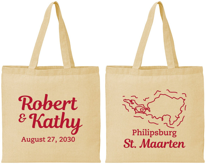 Personalized Wedding Cotton Tote Bags - St Maarten | 542
