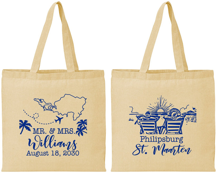 Personalized Wedding Cotton Tote Bags - St Maarten | 543