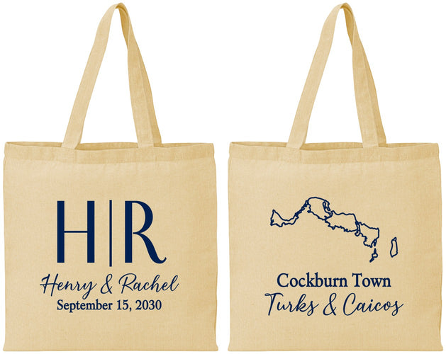 Personalized Wedding Cotton Tote Bags - Turks And Caicos | 546