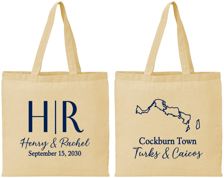 Personalized Wedding Cotton Tote Bags - Turks And Caicos | 546