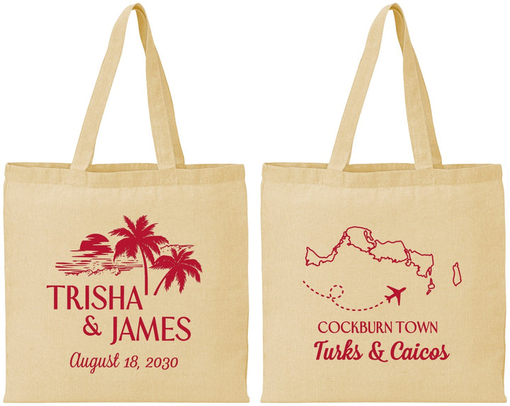 Personalized Wedding Cotton Tote Bags - Turks And Caicos | 547