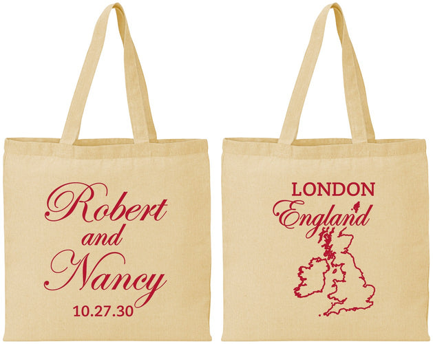 Personalized Wedding Cotton Tote Bags - England | 548