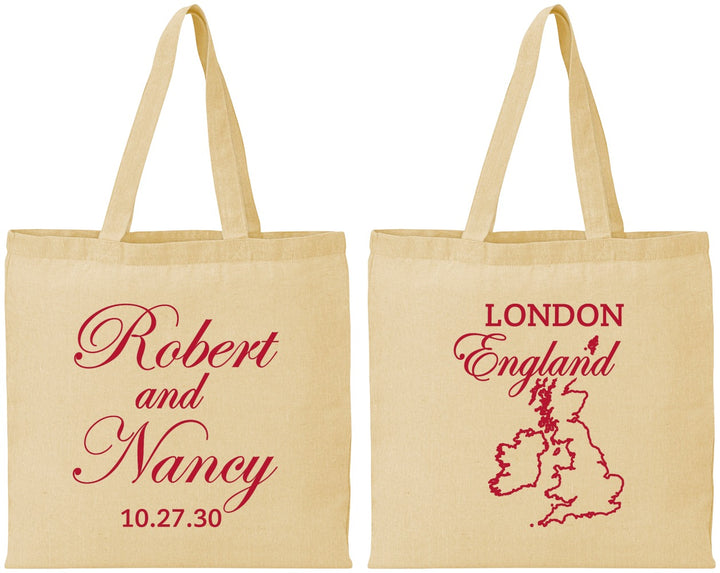 Personalized Wedding Cotton Tote Bags - England | 548