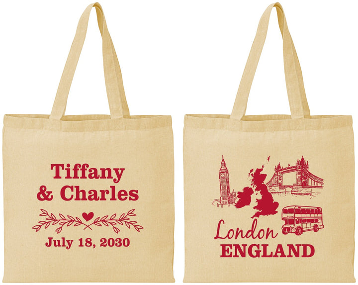 Personalized Wedding Cotton Tote Bags - England | 549