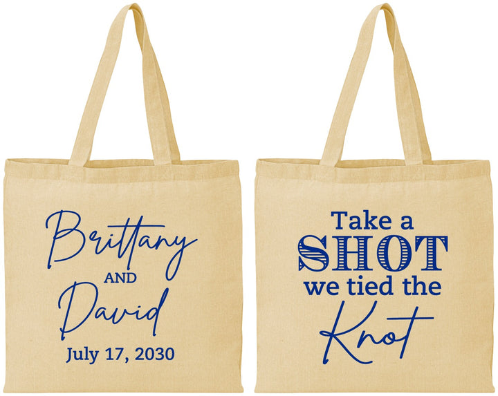 Personalized Wedding Cotton Tote Bags - Take A Shot We Tied The Knot | 550