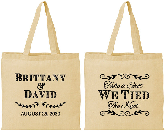 Personalized Wedding Cotton Tote Bags - Take A Shot We Tied The Knot | 552