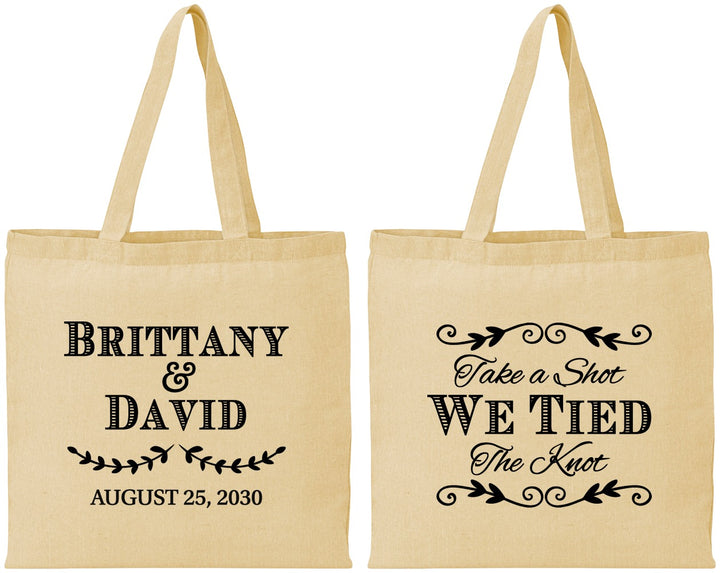 Personalized Wedding Cotton Tote Bags - Take A Shot We Tied The Knot | 552