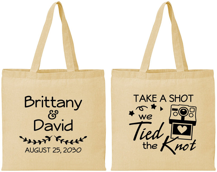 Personalized Wedding Cotton Tote Bags - Take A Shot We Tied The Knot | 553