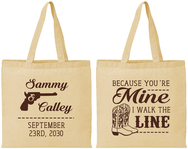 Personalized Wedding Cotton Tote Bags - I Walk The Line | 555