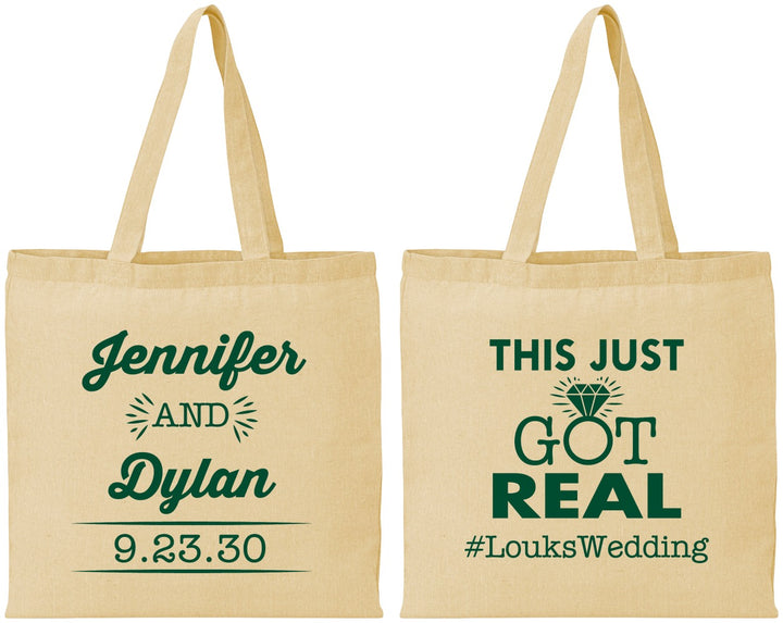 Personalized Wedding Cotton Tote Bags - Just Got Real | 557