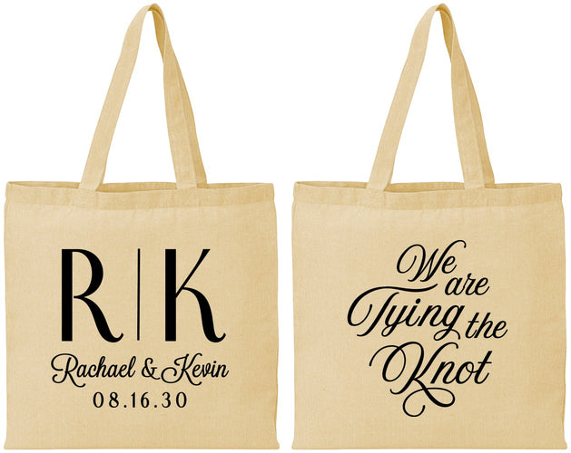 Personalized Wedding Cotton Tote Bags - Monogram Tying Knot | 559