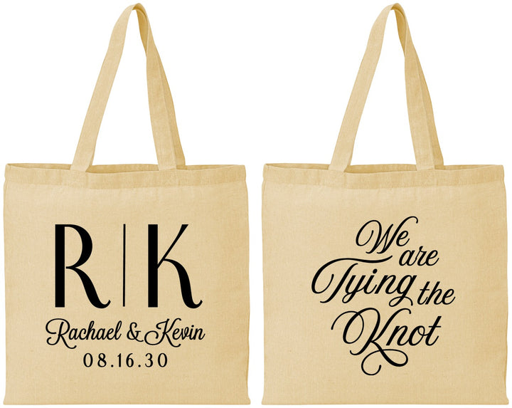 Personalized Wedding Cotton Tote Bags - Monogram Tying Knot | 559