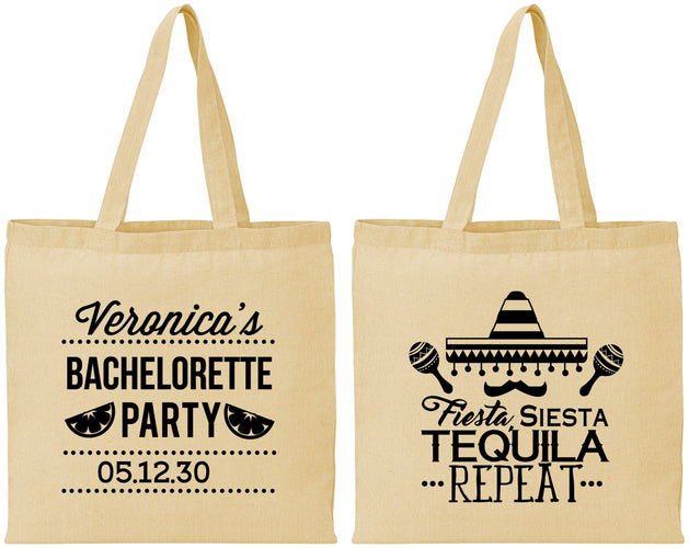 Personalized Bachelorette Cotton Tote Bags - Fiesta Siesta Tequila Repeat | 60000