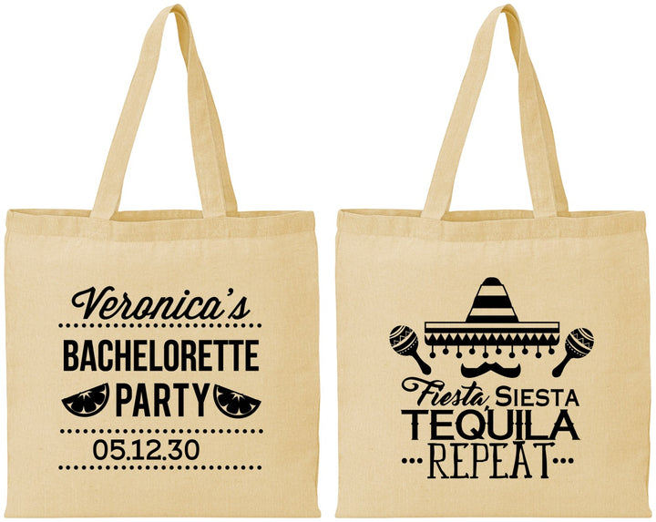 Personalized Bachelorette Cotton Tote Bags - Fiesta Siesta Tequila Repeat | 60000